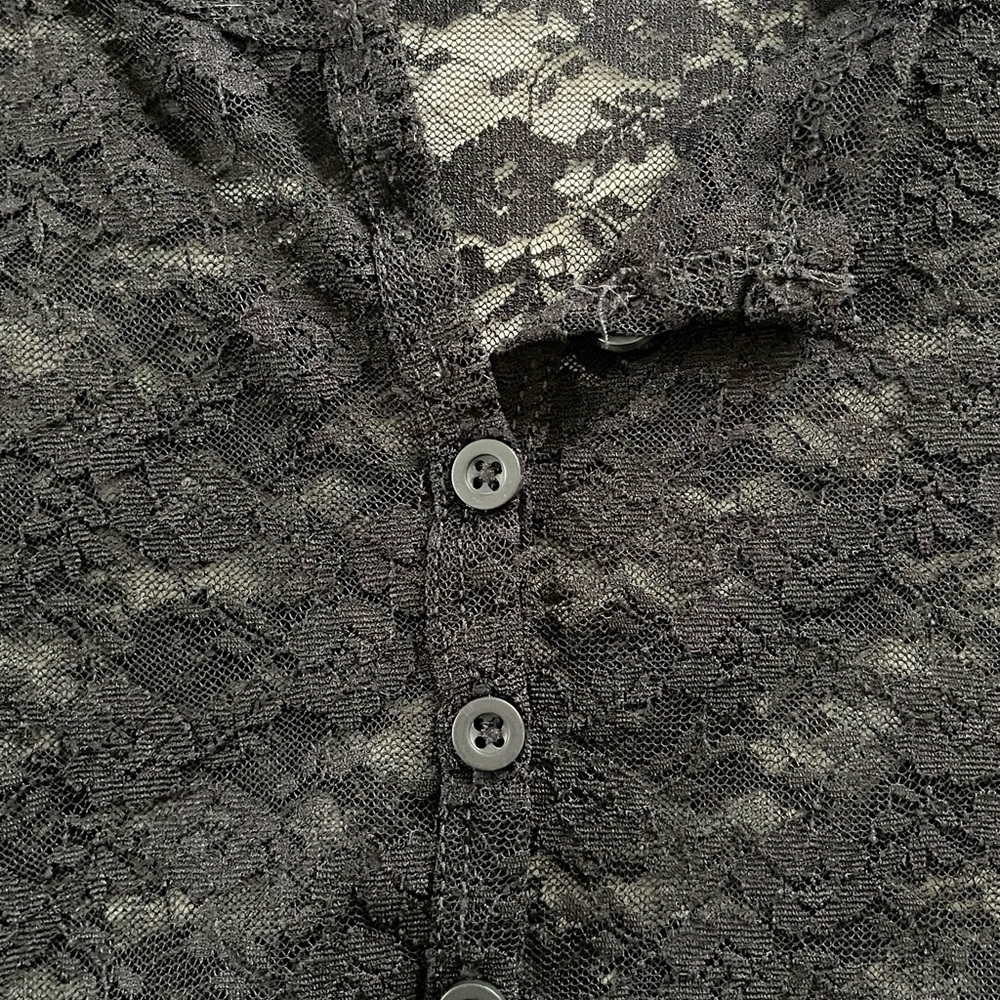 BRANDY MELVILLE Black Long Sleeve Boho Lace Top w/ Full-Button, one size - Picture 4 of 5